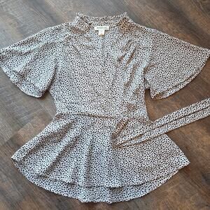 Monteau Printed Peplum White & Black Blouse Small